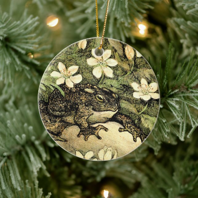 Ornamento De Cerâmica Arte Neerlandesa Nouveau Toad e Dogwood (Árvore)