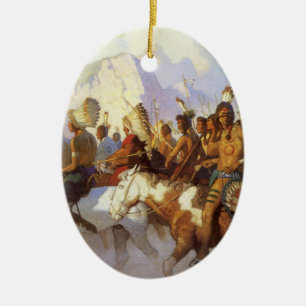 Ornamento De Cerâmica Arte Ocidental Vintage, Indian War Party por NC Wy