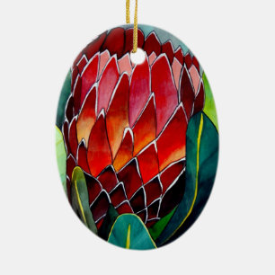 Ornamento De Cerâmica Arte original do watercolour da flor vermelha do