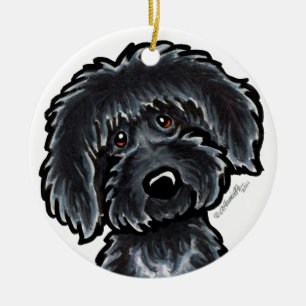 Ornamento De Cerâmica Arte preta de Labradoodle personalizada