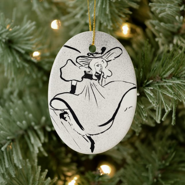 Ornamento De Cerâmica Arte Preto e Branco Jane Avril por Toulouse Lautre (Árvore)