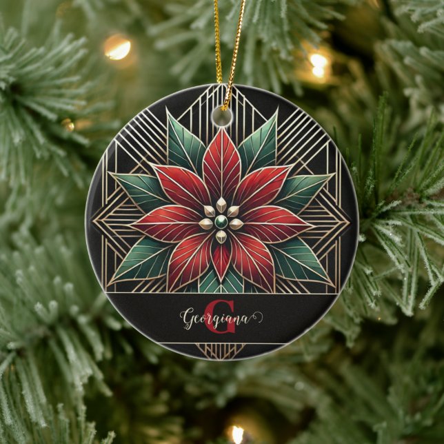 Ornamento De Cerâmica Arte Retro Personalizada Deco Poinsettia (Árvore)