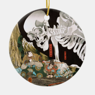 Ornamento De Cerâmica Arte Ukiyo-e Vintage de Espectro de Esqueleto de K