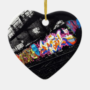 Ornamento De Cerâmica arte urbana da rua dos grafites preta & branco com