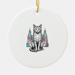 Ornamento De Cerâmica Arte Vetorial de Cidade de Gato Cibernético Gravad