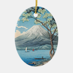 Ornamento De Cerâmica Arte Vintage do Monte Fuji e Lago Yamanaka Japonês