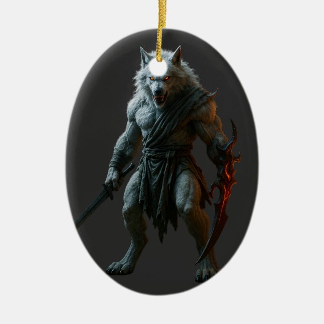 Ornamento De Cerâmica Artic Werewolf (Frente)