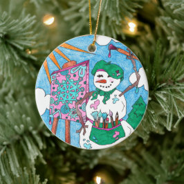 Ornamento De Cerâmica Artista Cinto Snowman Feriado Natal Órna Cerâmica