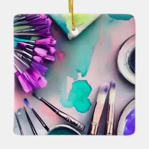 Ornamento De Cerâmica Artista de Aquarelas Paintbrushes