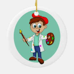Ornamento De Cerâmica Artista de Desenhos Animados com Pincel e Paleta