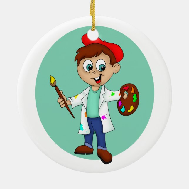 Ornamento De Cerâmica Artista Masculino de Cartoon com Pincel e Paleta (Traseira)