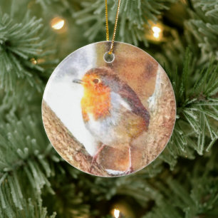 Ornamento De Cerâmica Artístico Robin Redbreast Perch