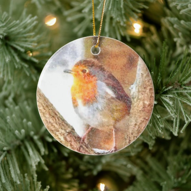 Ornamento De Cerâmica Artístico Robin Redbreast Perch (Árvore)