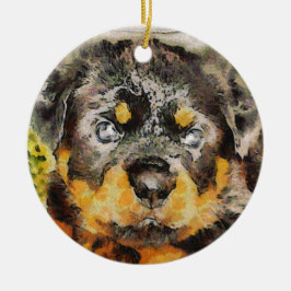 Ornamento De Cerâmica Artístico Rottweiler Puppy Retrato