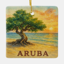 Ornamento De Cerâmica Aruba Eagle Beach Divi Tree Golden Hour