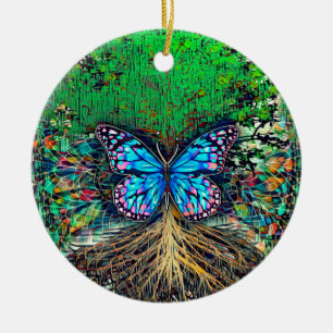 Ornamento De Cerâmica Árvore da vida com borboleta por Amelia Carrie