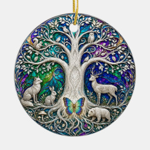 Ornamento De Cerâmica Árvore da Vida com Criaturas da Floresta