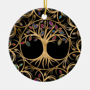 Ornamento De Cerâmica Árvore da vida - Yggdrasil - folhas coloridas