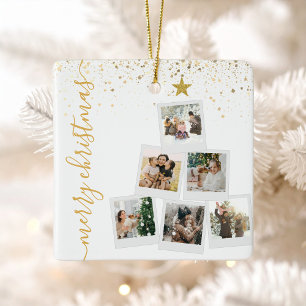 Ornamento De Cerâmica Árvore de Colagem de Fotos Feliz Natal 6