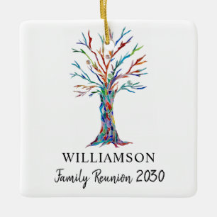 Ornamento De Cerâmica Árvore de Famílias de Nomes Personalizados de Reun