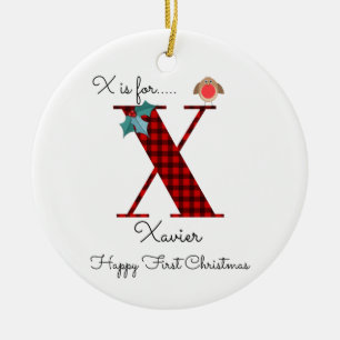 Ornamento De Cerâmica Árvore de lenhadores feliz do primeiro Natal
