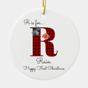 Ornamento De Cerâmica Árvore de lenhadores feliz do primeiro Natal R lu