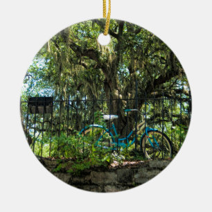 Ornamento De Cerâmica Árvore de Live Oak e bicicleta clássica
