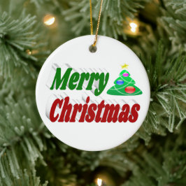 Ornamento De Cerâmica Árvore de Natal Alegre tipografia vermelha e verde