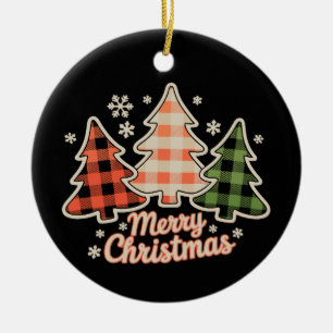 Ornamento De Cerâmica Árvore de Natal Alegre Xmas Férias Plaid Búfalo