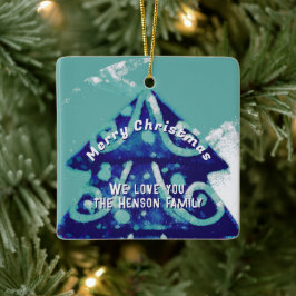 Ornamento De Cerâmica Árvore de Natal Artística Família Azul