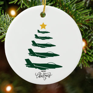 Ornamento De Cerâmica Árvore de Natal Avião Militar Personalizado
