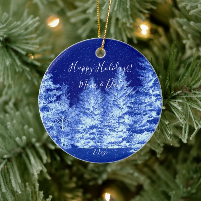 Ornamento De Cerâmica Árvore de Natal Azul Neon (Árvore)