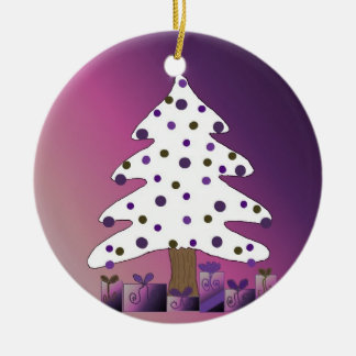Ornamento De Cerâmica Árvore de Natal Branca e Roxa