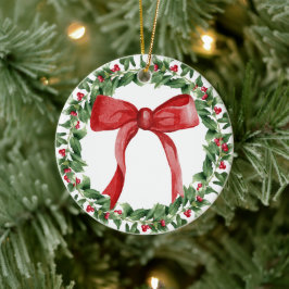 Ornamento De Cerâmica Árvore de Natal Clássica de Feriado do Arco Vermel