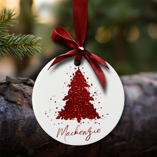 Ornamento De Cerâmica Árvore de Natal Clássica   Rich Crimson Red Custom