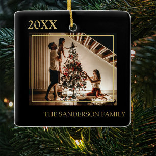 Ornamento De Cerâmica Árvore de Natal com Foto Personalizada da Família