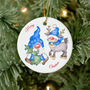 Ornamento De Cerâmica Árvore de Natal com Gnome e Reindeer
