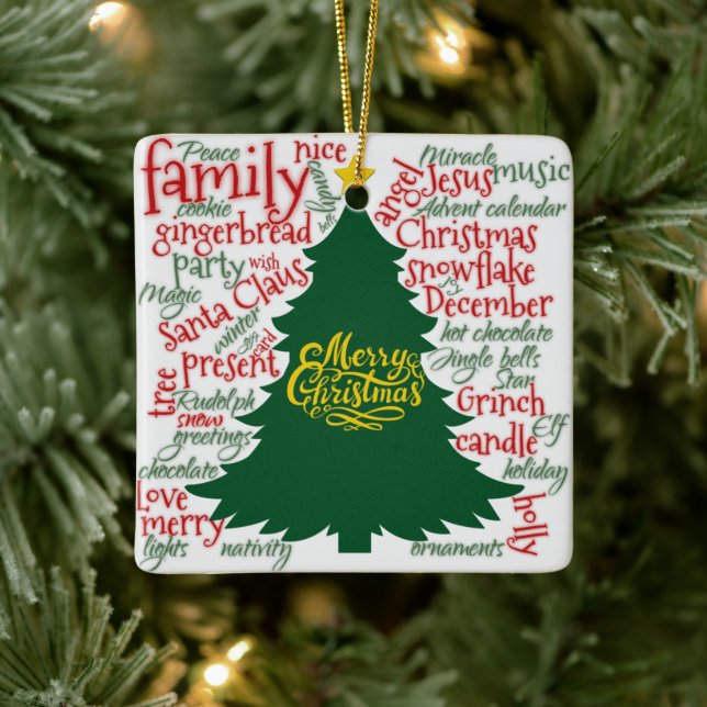 Ornamento De Cerâmica Árvore de Natal com palavras de Natal (Árvore)