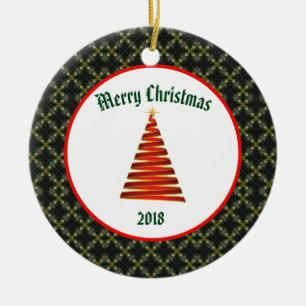 Ornamento De Cerâmica Árvore de Natal contemporânea com teste padrão 