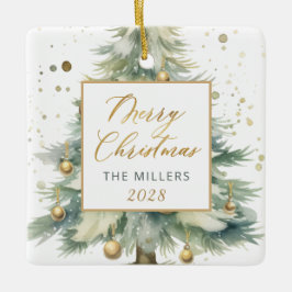 Ornamento De Cerâmica Árvore de Natal de Aquarela Dourada Moderna