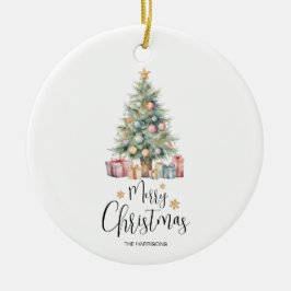 Ornamento De Cerâmica Árvore de Natal de Aquarela Elegante Personalizada