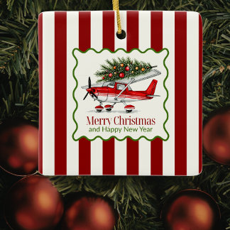Ornamento De Cerâmica Árvore de Natal de Avião & Foto Aviação Simples