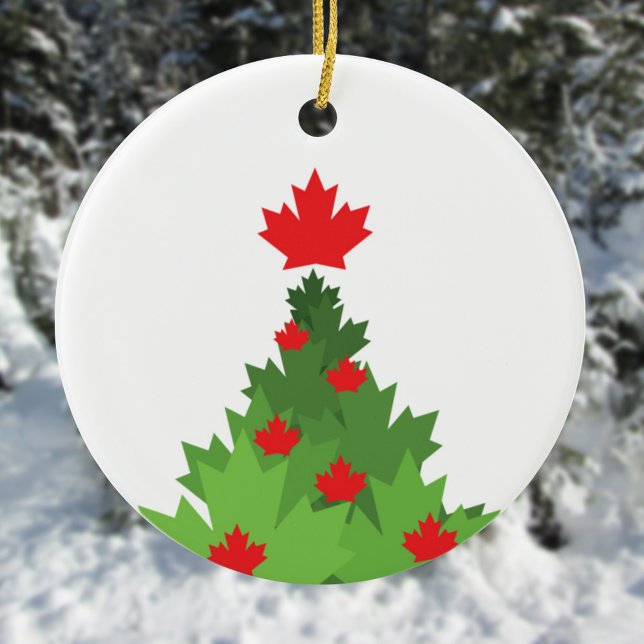 Ornamento De Cerâmica Árvore de Natal de Bandeira feliz canadense (Criador carregado)