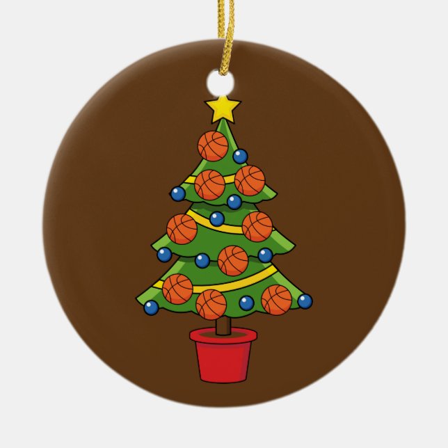 Ornamento De Cerâmica Árvore de Natal de basquetebol (Frente)
