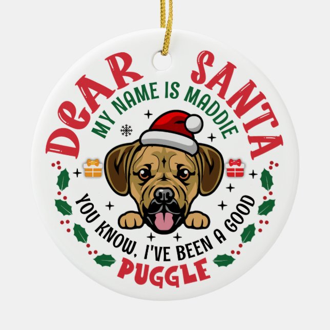 Ornamento De Cerâmica Árvore de Natal de Cachorro Personalizado Branco (Frente)