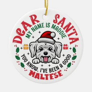 Ornamento De Cerâmica Árvore de Natal de Cão Maltês Personalizada