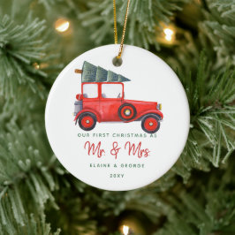 Ornamento De Cerâmica Árvore de Natal de Carro Vermelho Bonito Primeira