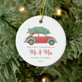 Ornamento De Cerâmica Árvore de Natal de Carro Vermelho Bonito Primeiro
