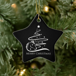 Ornamento De Cerâmica Árvore de Natal de Cavalo, preto e branco, Equestr