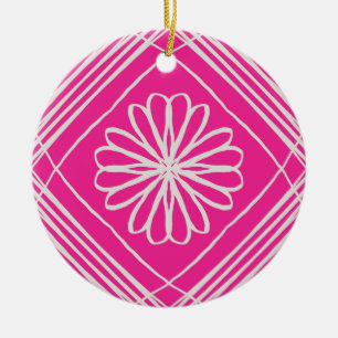 Ornamento De Cerâmica Árvore de Natal de Flor de Abstrato Rosa Quente